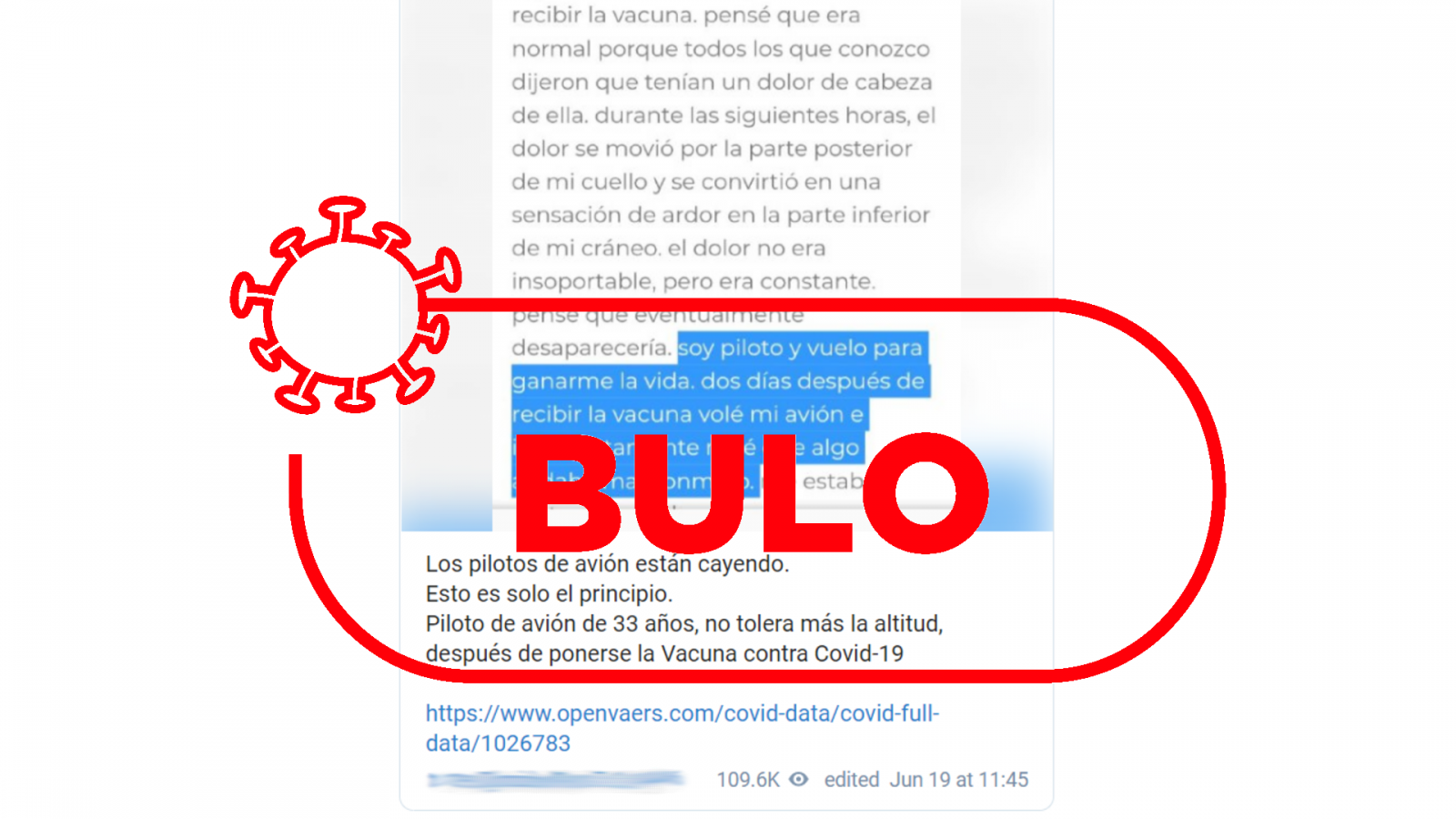 Mensaje en Telegram sobre los pilotos de avión