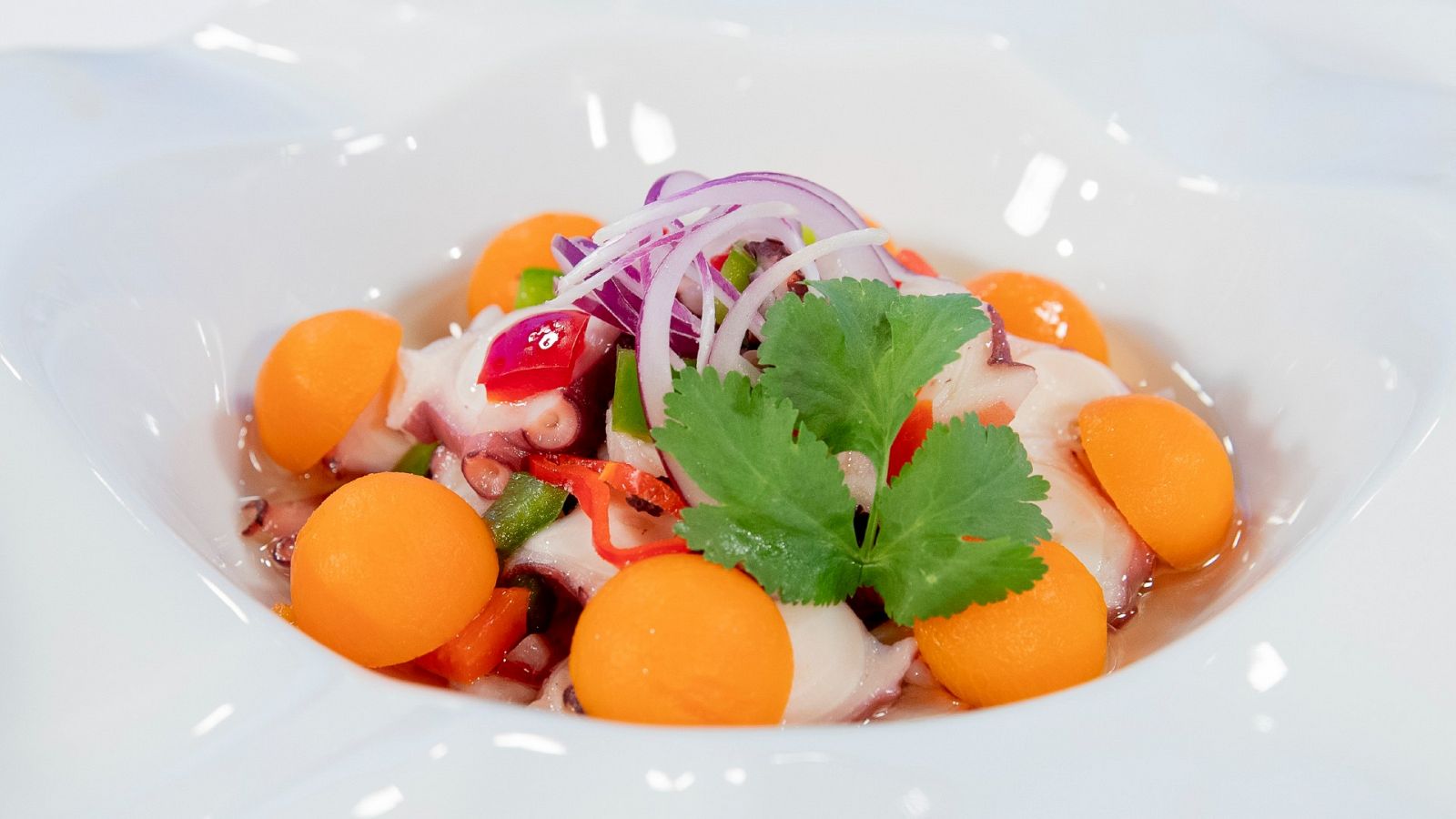 Receta de ceviche de pulpo, pimiento y calabaza