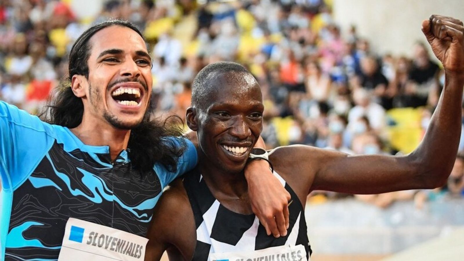 El atleta español Mohamed Katir junto al keniano Timoty Cherruiyot en Mónaco.