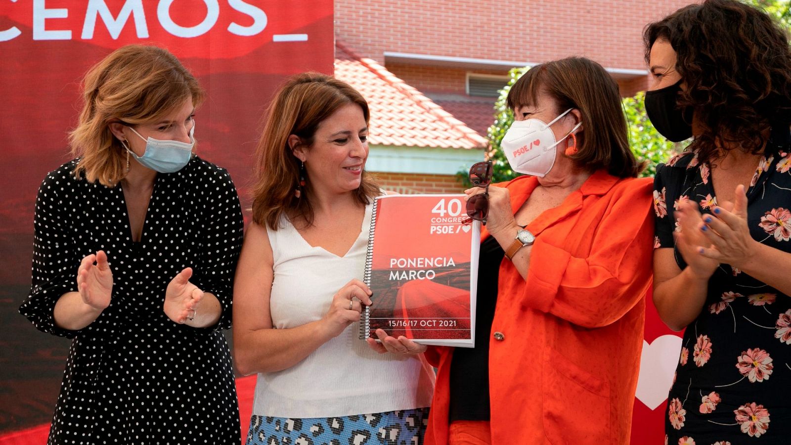 Hana Jalloul, Adriana Lastra, Cristina Narbona y Lina Gálvez, durante la presentación de la ponencia marco del PSOE.