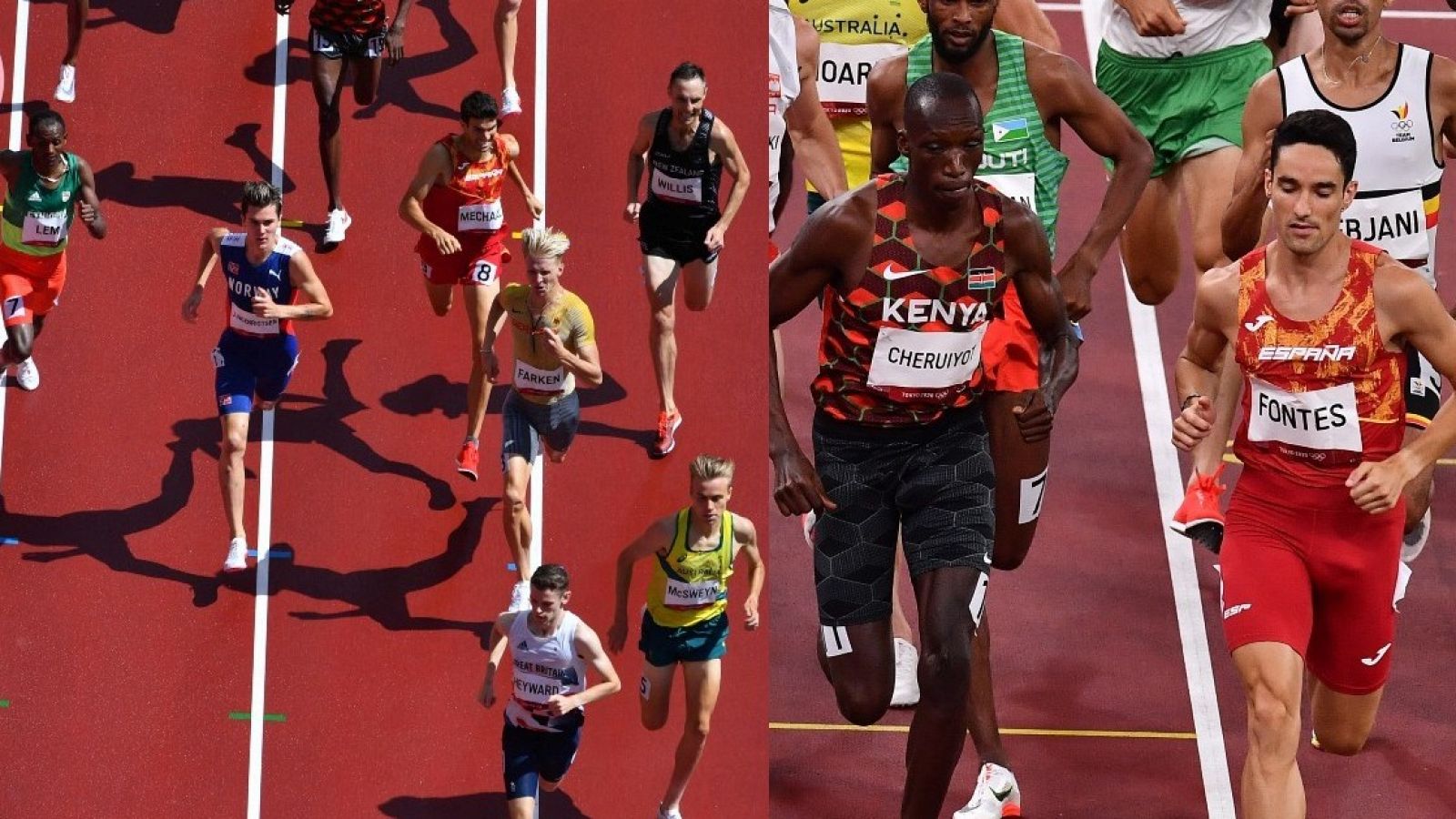 Los atletas españoles Adel Mechaal e Ignacio Fontes durante las semifinales de 1.500m en Tokyo 2020.