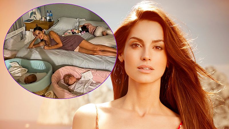 Ariadne Artiles posa con sus tres hijas, Ariadnne, la mayor, y las gemelas, María y Julieta.