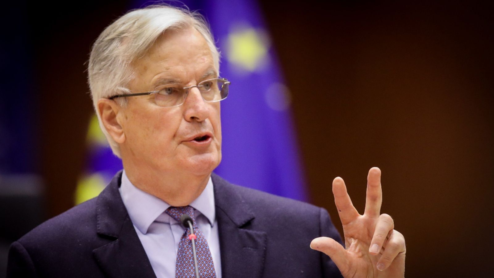Michel Barnier durante un debate en Bruselas el 27 de abril de 2021.