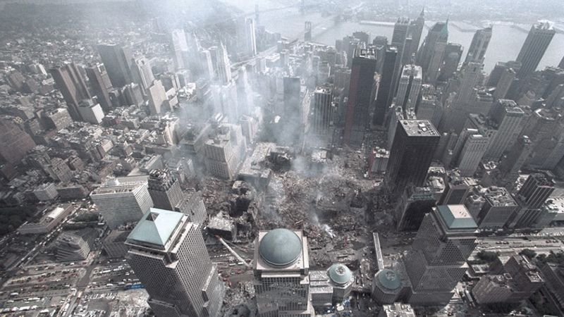 11-S: Vista aérea de la zona cero del World Trace Center 15 días después de los atentados contra las Torres Gemelas