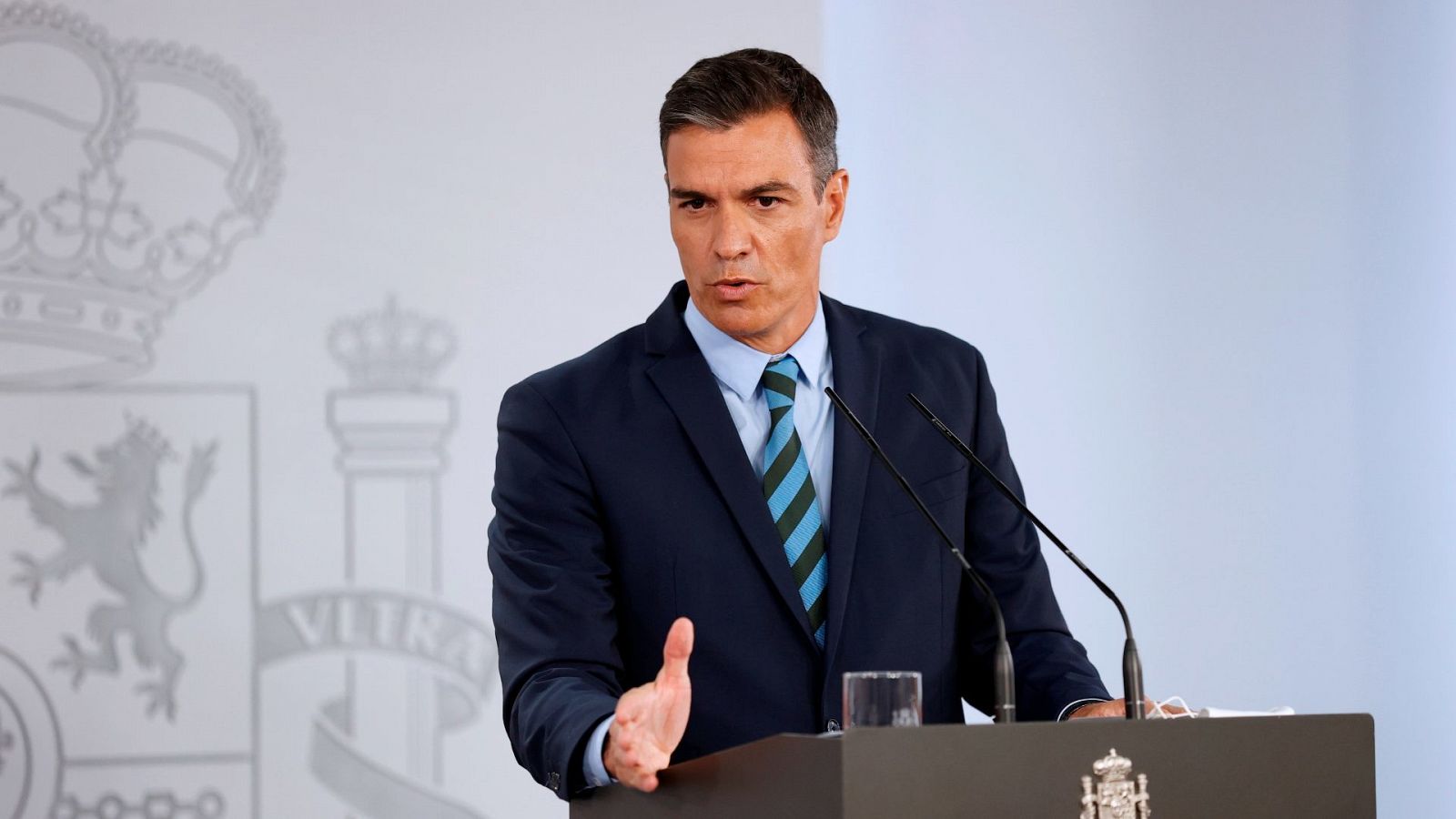 El presidente del Gobierno, Pedro Sánchez, durante una comparencia en Moncloa.