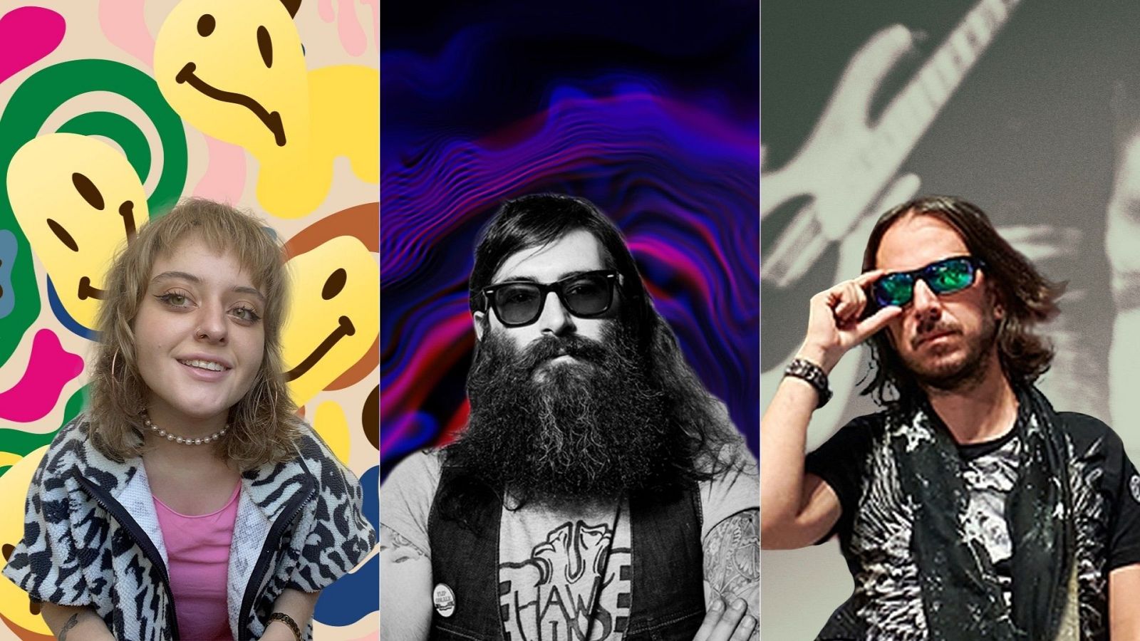 Desde la izquierda, 'Lola Lara Literal', 'Mi Camerino' y 'Reverb, guitarristas del rock español', los nuevo espacios de Radio 3 Extra