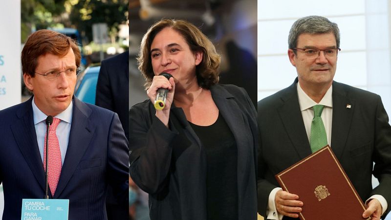 Fotomontaje de José Luis Martínez-Almeida, Ada Colau y Juan Mari Aburto