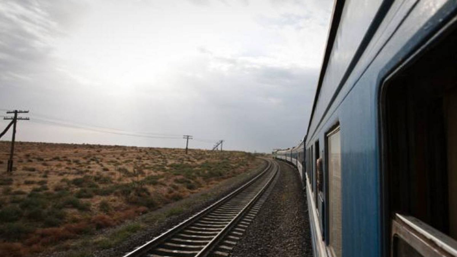 Un tren pasa por las vías. 