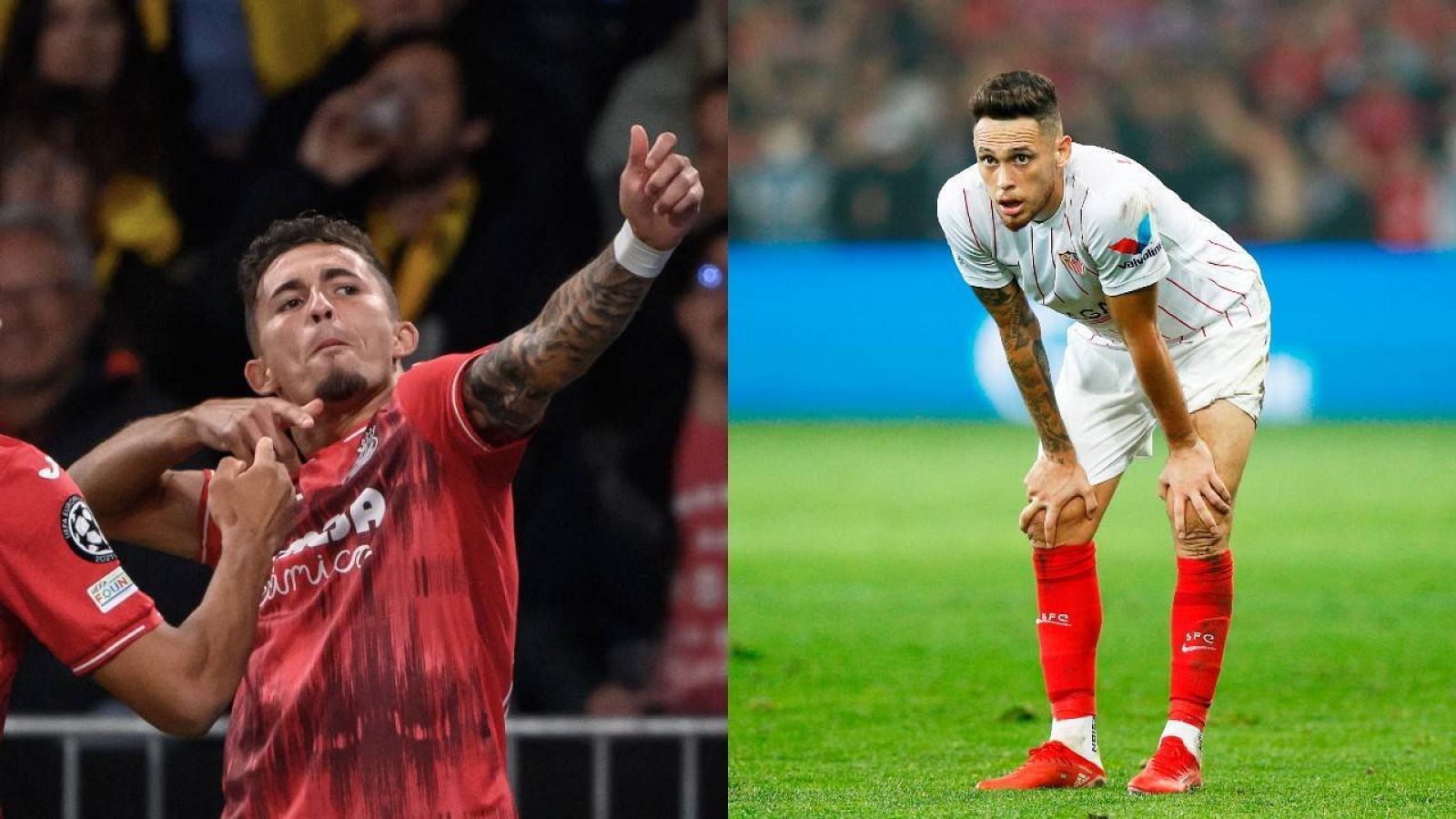 El jugador del Villarreal, Yeremi Pino y el del Sevilla, Lucas Ocampos