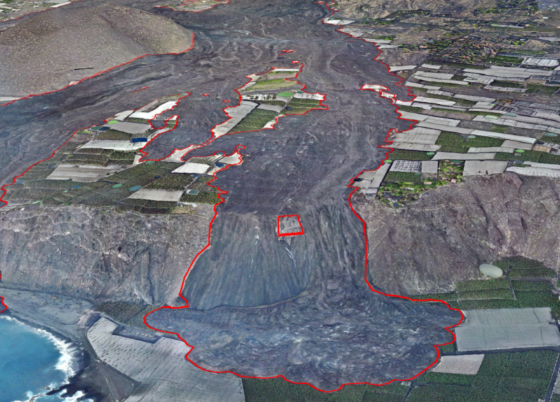 Colada sur (II). Es el frente de lava que a día de hoy está más al sur de la isla de La Palma