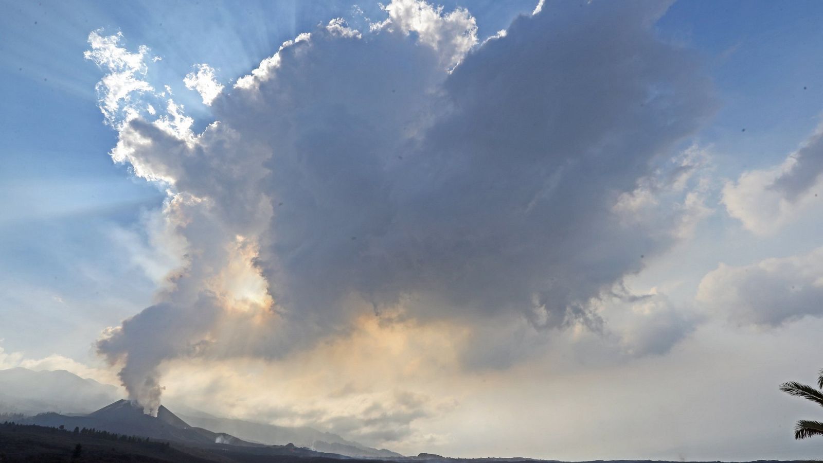 Columnas de gases y cenizas emergen del volcán Cumbre Vieja