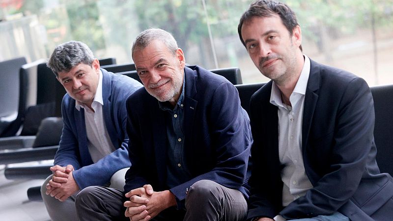 El trío de escritores y guionistas Jorge Díaz (c), Antonio Mercero (i) y Agustín Martínez (d),