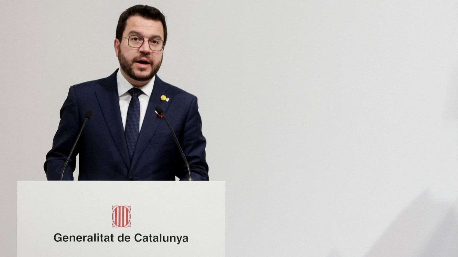 El presidente de la Generalitat, Pere Aragonès, durante una declaración institucional