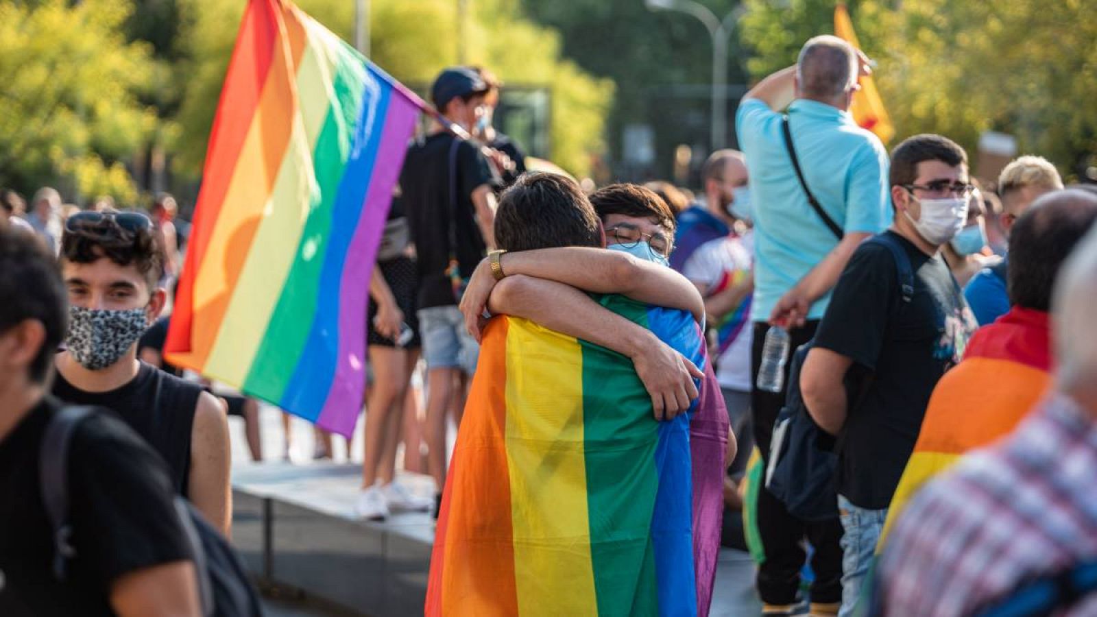 En el Día del Orgullo Gay, en el centro de Barcelona para luchar por sus derechos como colectivo LGTBI el 27 de junio de 2020; Barcelona, ¿¿España.