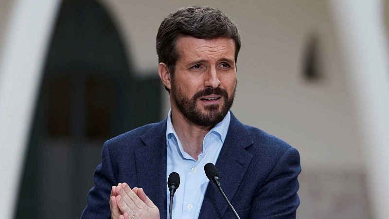 El president del PP, Pablo Casado, compareix davant els mitjans de comunicació
