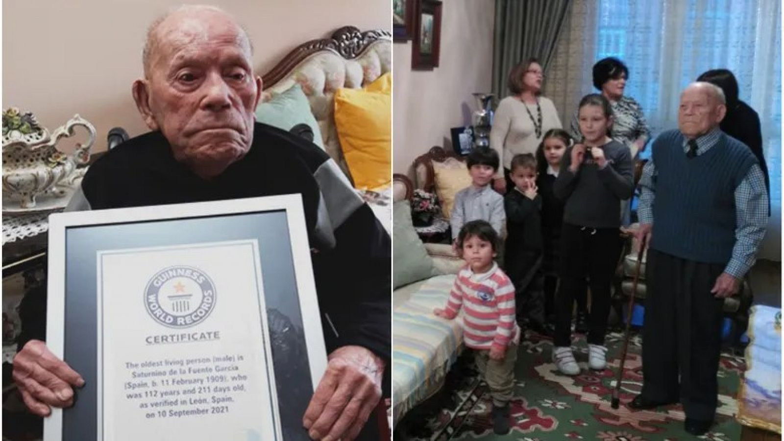 Saturnino de la Fuente recibe el Guinness World Record junto a su familia