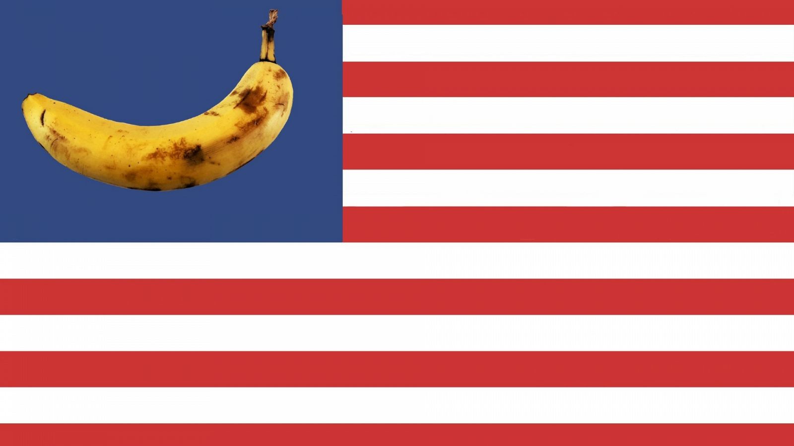 Bandera de los Estados Unidos con un plátano en el lugar de las estrellas.