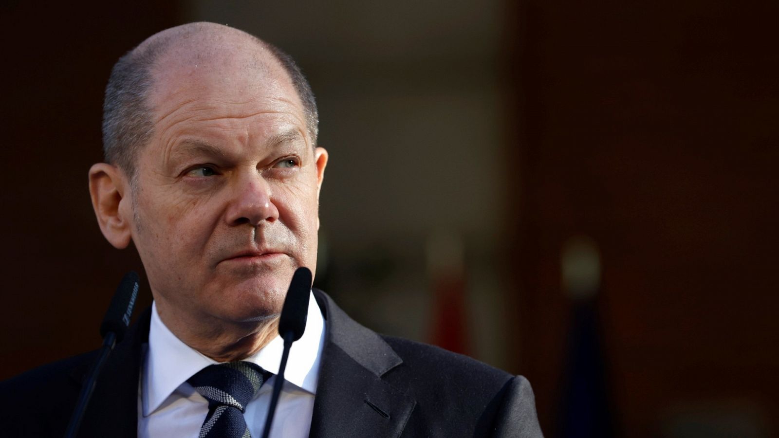 El canciller alemán, Olaf Scholz, durante una rueda de prensa