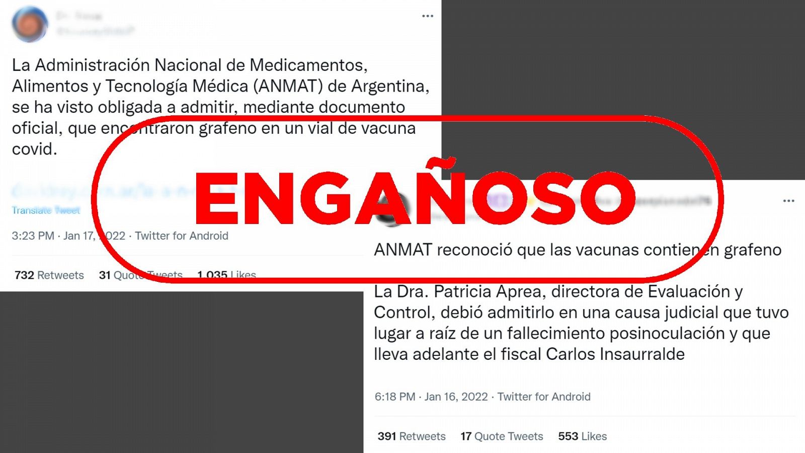 Mensajes de Twitter engañosos sobre el informe de la ANMAT con el sello engañoso