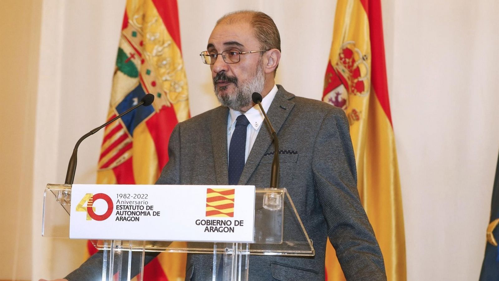 El presidente de Aragón, Javier Lambán, durante una rueda de prensa