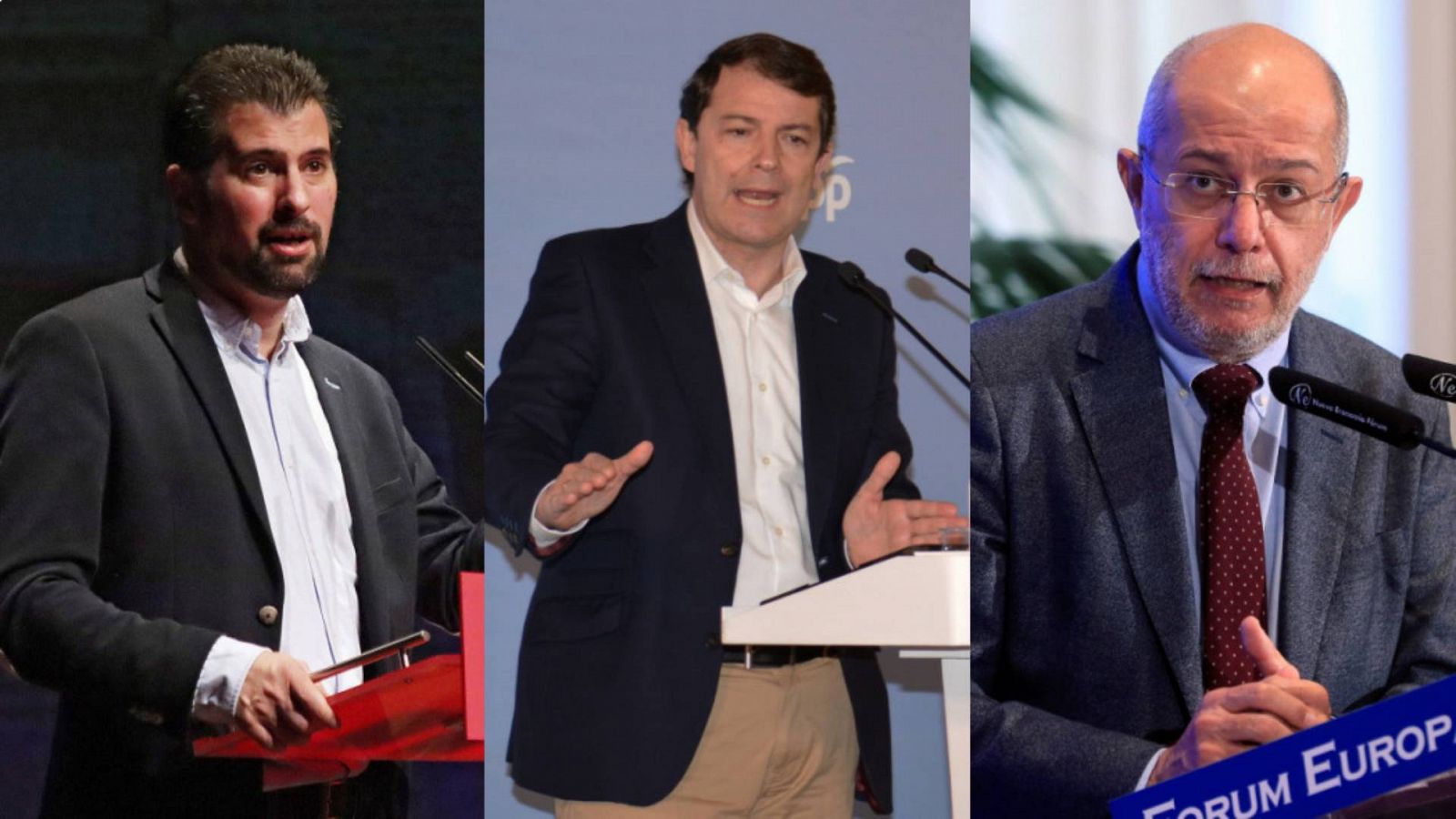 El candidato del PSOE a las elecciones de Castilla y León, Luis Tudanca; del PP, Alfonso Fernández Mañueco; y de Ciudadanos, Francisco Igea