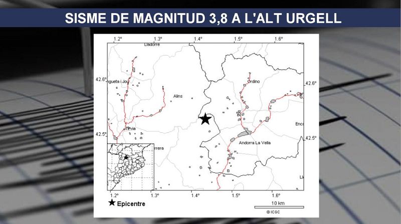 Mapa de l'epicentre del sisme a l'Alt Urgell