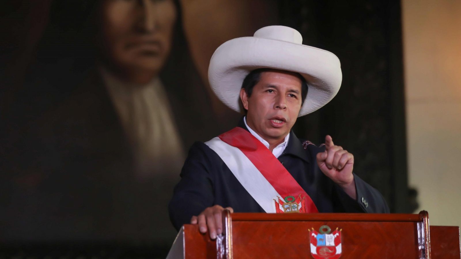 El presidente de Perú, Pedro Castillo, durante un mensaje a la nación.
