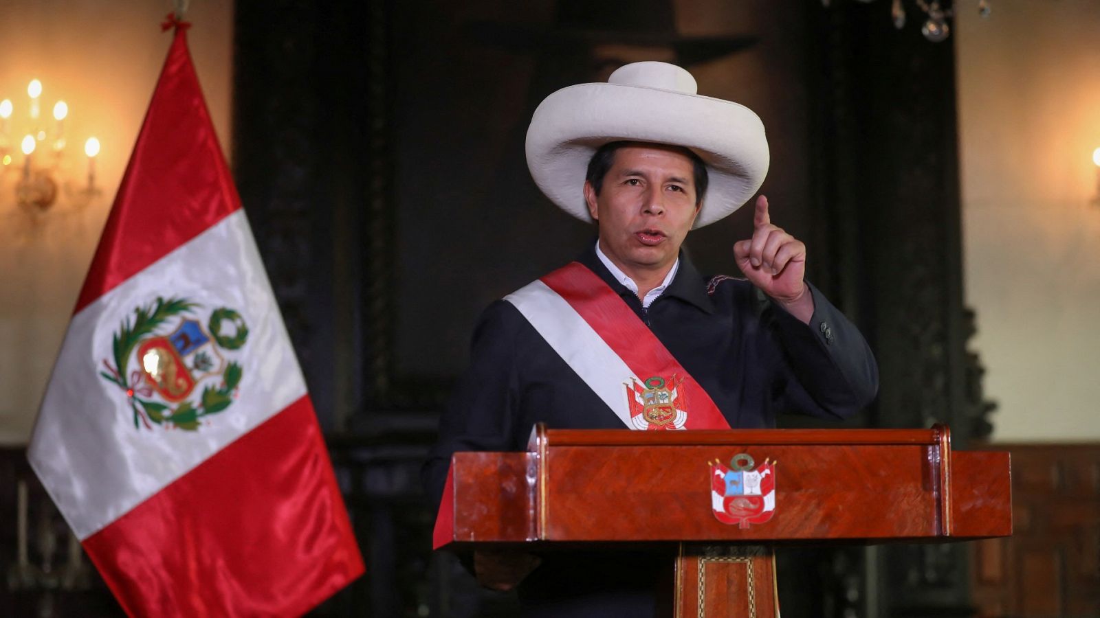 El presidente de Perú, Pedro del Castillo, durante una rueda de prensa