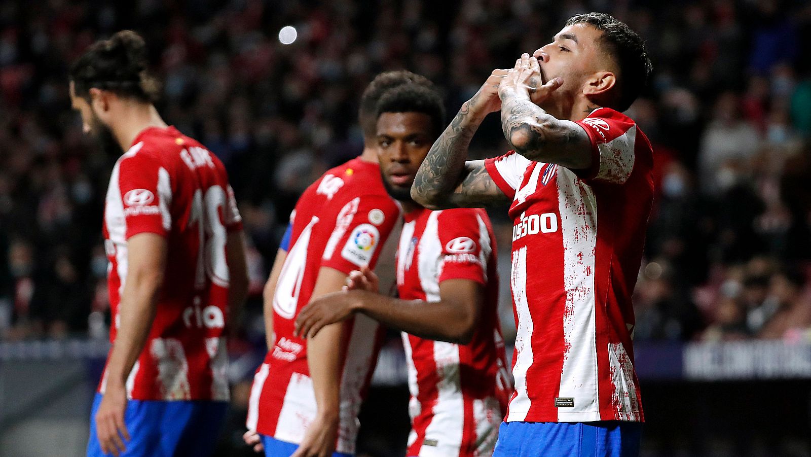 Ángel Correa celebra el gol del Atlético sobre el Getafe.