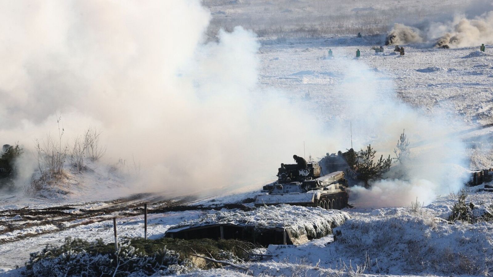 Maniobras conjuntas de Bielorrusia y Rusia en la región bielorrusa de Grodno, el pasado 12 de febrero. Foto: Leonid SHCHEGLOV / BELTA / AFP