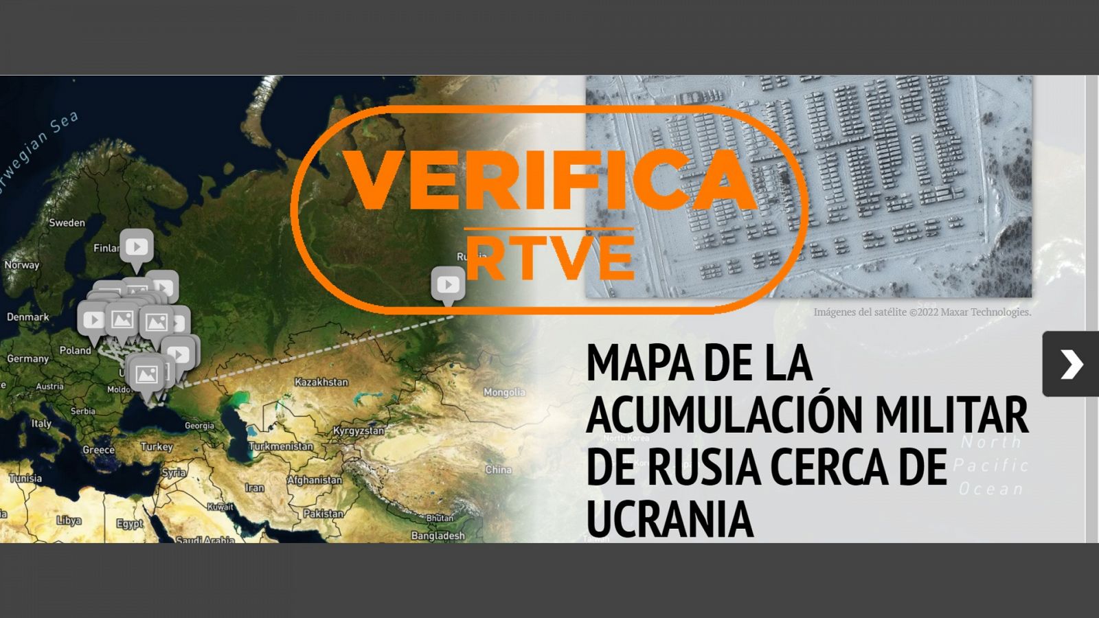 Mapa de la actividad rusa cerca de Ucrania elaborado por la UER con el sello VerificaRTVE