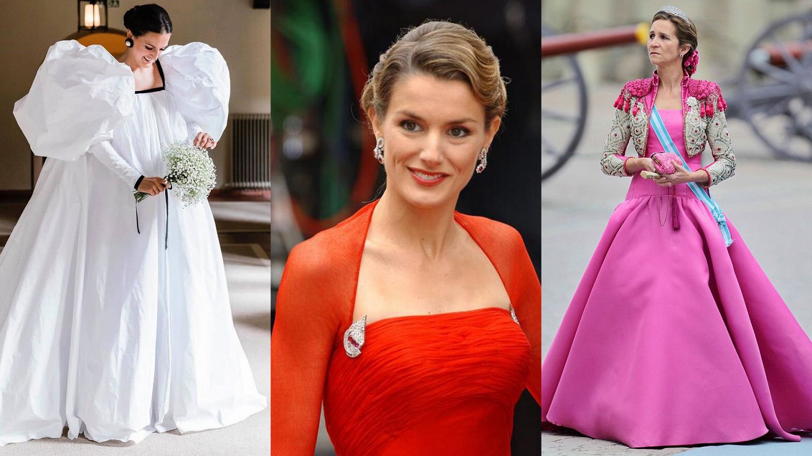 Carlota de la Vega, la reina Letizia y la infanta Elena, todas vestidas por Lorenzo Caprile