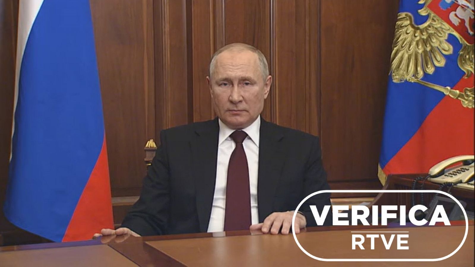 Vladimir Putin en su discurso ante el Consejo de Seguridad Nacional 21 de febrero con el sello VerificaRTVE