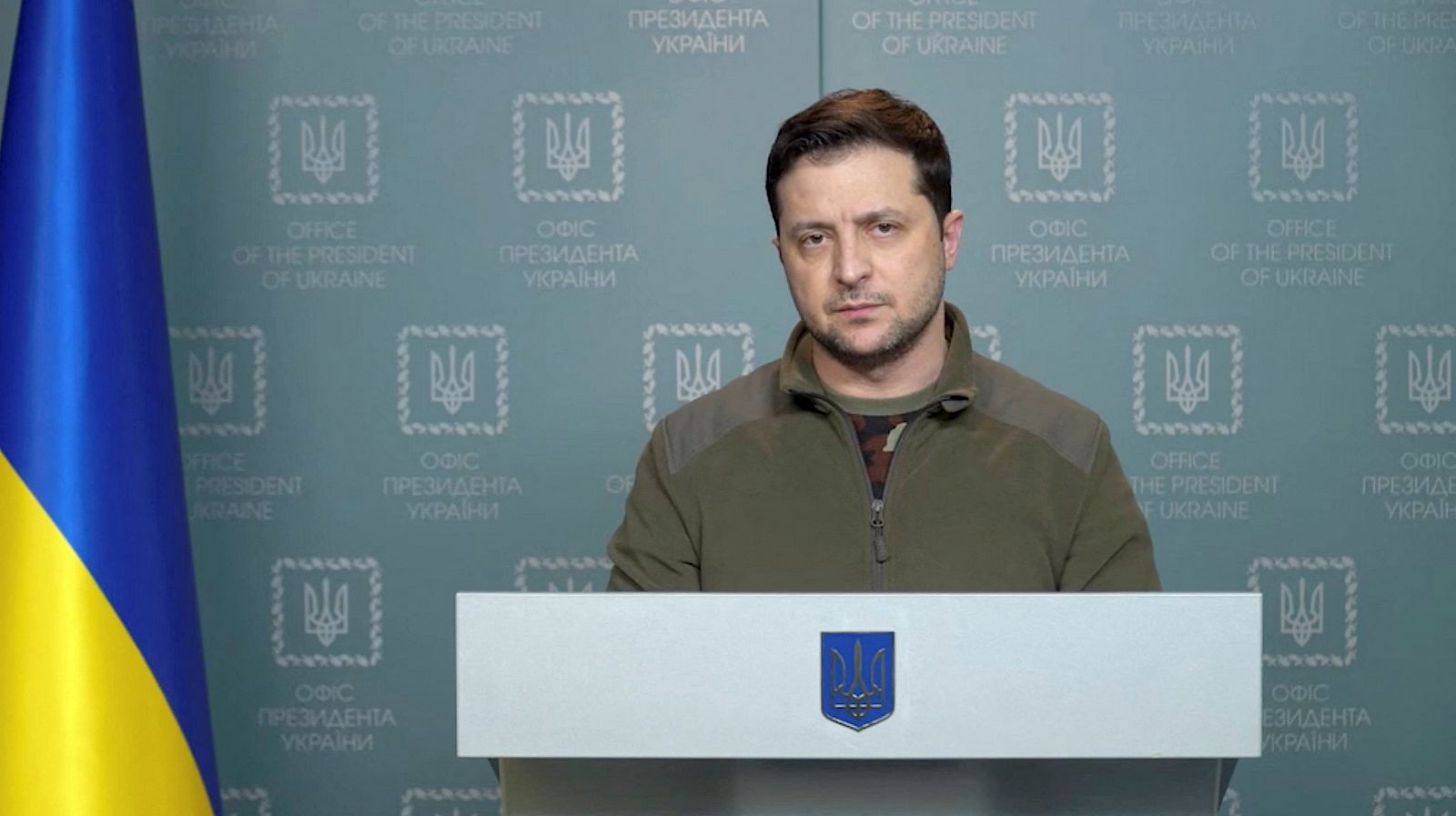 Ukrainian President Volodymyr Zelenskiy makes a statement in Kyiv