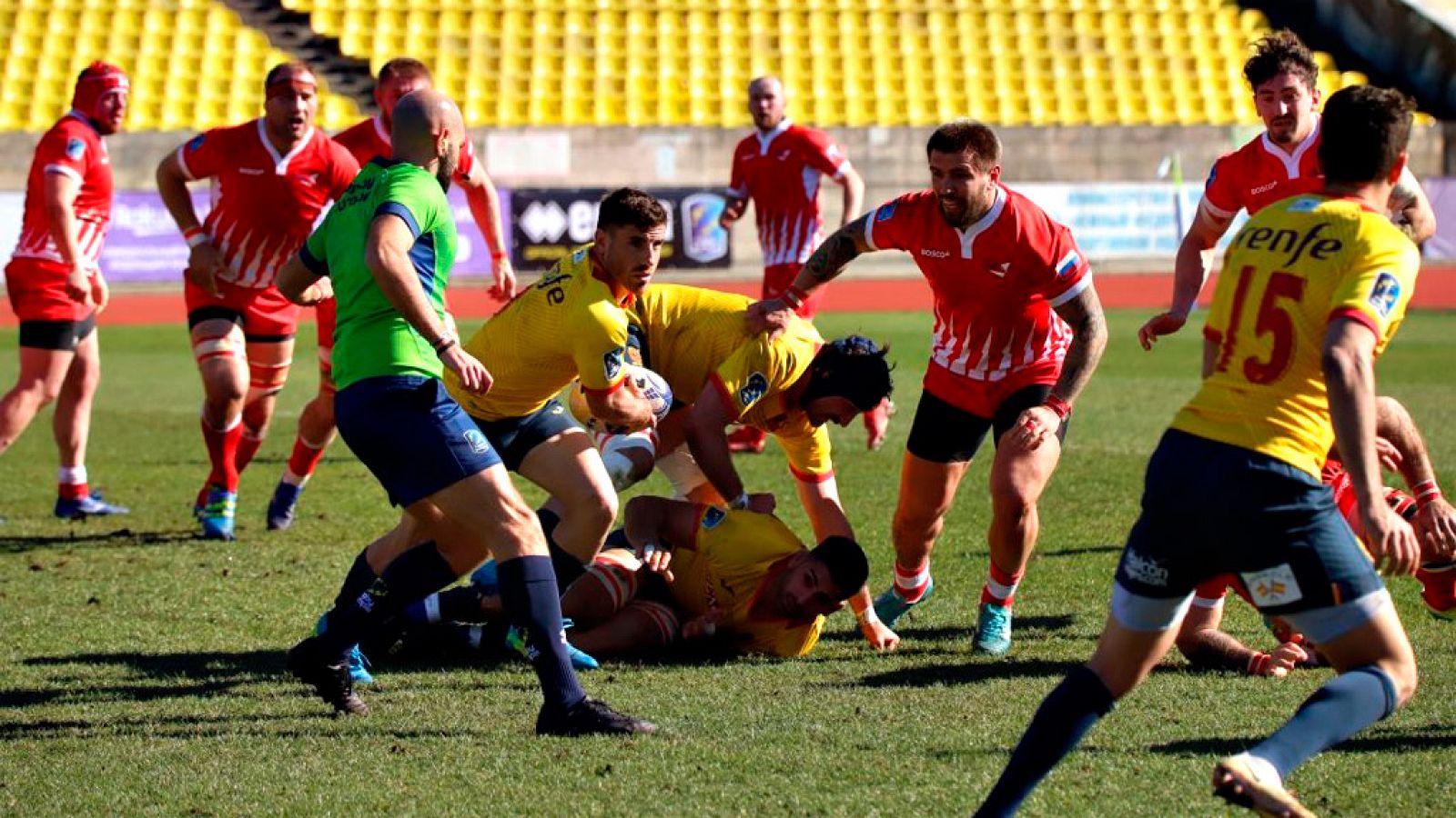 Imagen del encuentro de rugby entre Rusia y España.