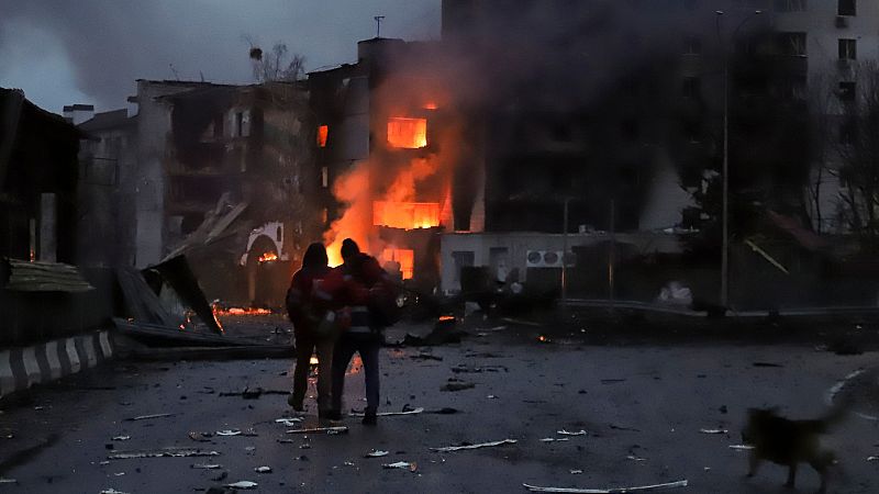 Edificios quemados por los bombardeos en la ciudad de Borodyanka, cerca de Kiev