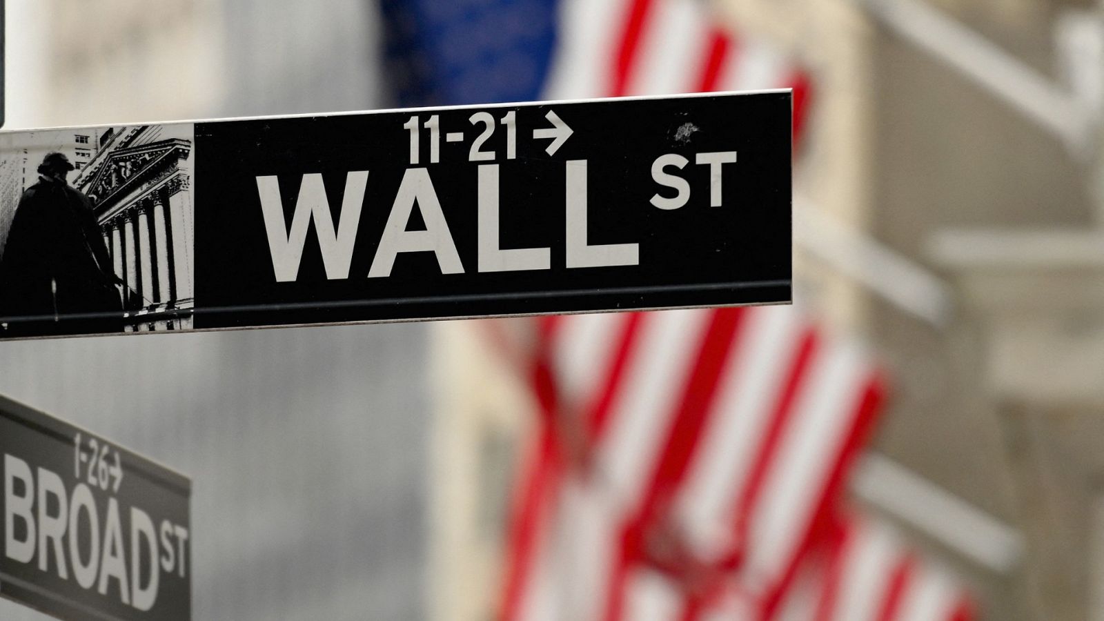 Cartel cerca de la Bolsa de Nueva York en Wall Street