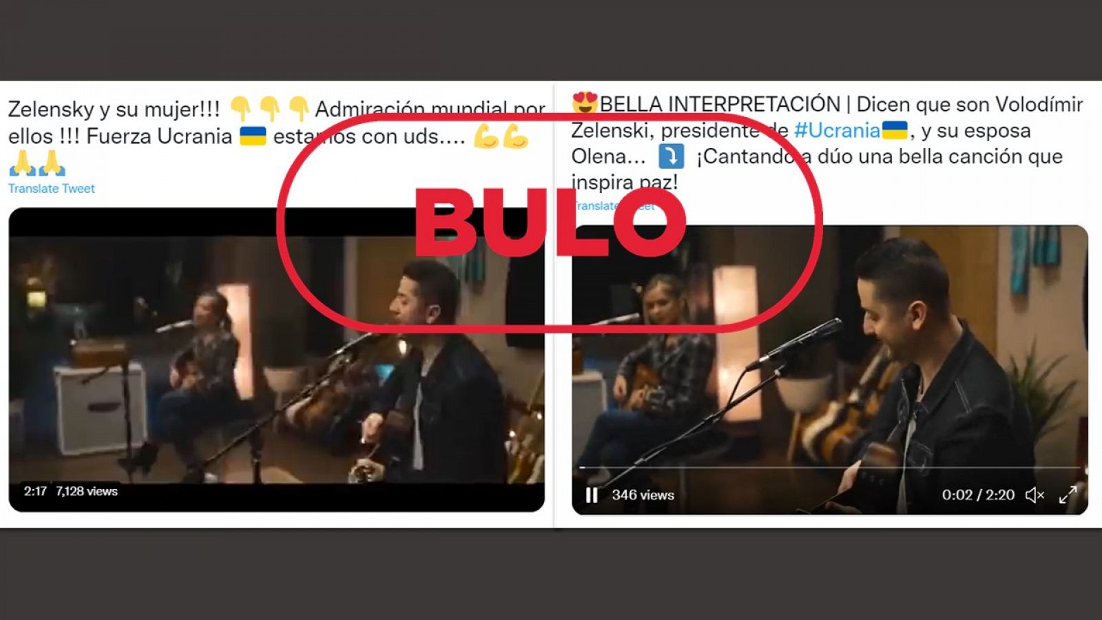 Mensajes falsos sobre la pareja de cantantes que no son Zelenski y su mujer con el sello bulo