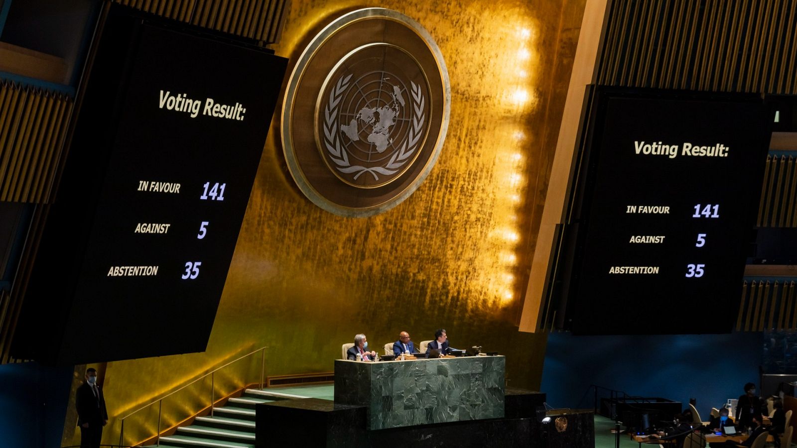 Imagen de una votación en la Asamblea de la ONU