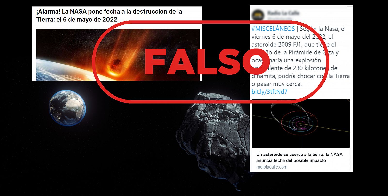 Mensajes alarmistas que aseguran que la NASA ha puesto fecha a la destrucción de la Tierra Sello Falso