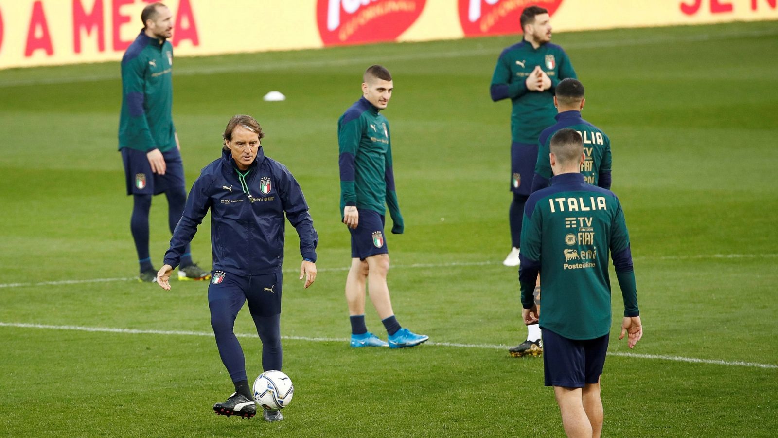 Entrenamiento de la selección italiana de fútbol.