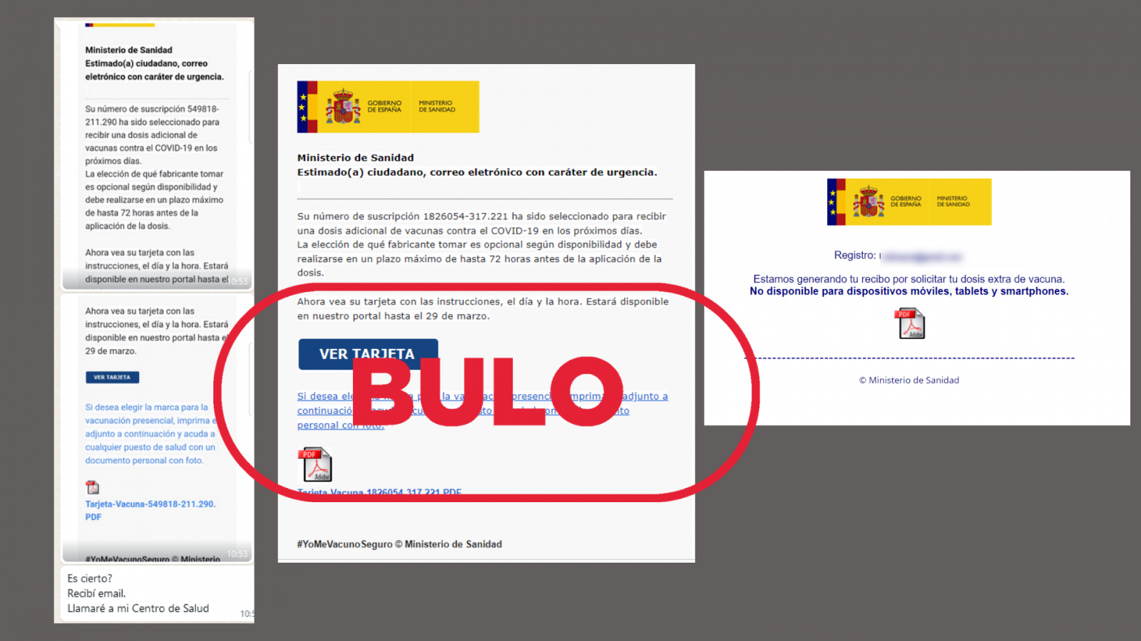 Mensaje de correo que suplanta al Ministerio de Sanidad