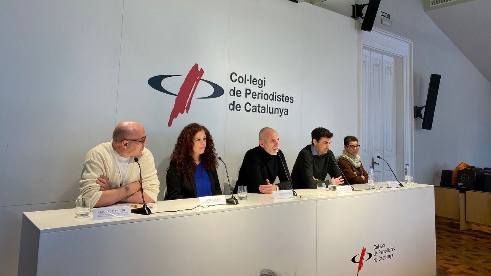 Roda de premsa de la presentació de la Plataforma Tolerancia 0 al Col·legi de Periodistes de Catalunya