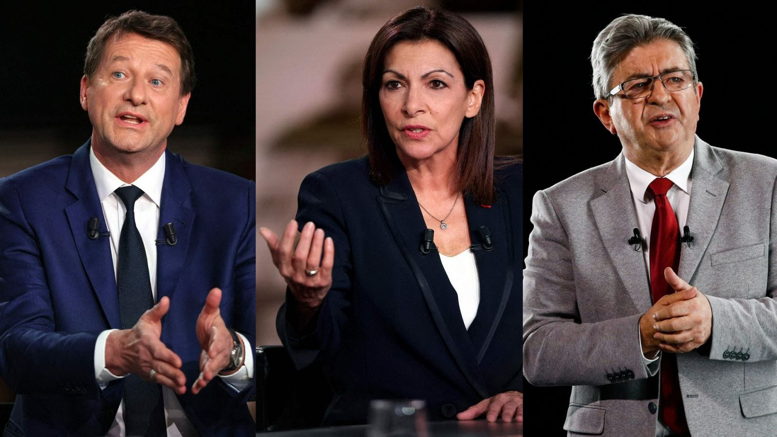 Yannick Jadot (Grupo Los Verdes / Alianza Libre Europea), Anne Hidalgo (Partido Socialista) y Jean-Luc Mélenchon (La Francia Insumisa) 