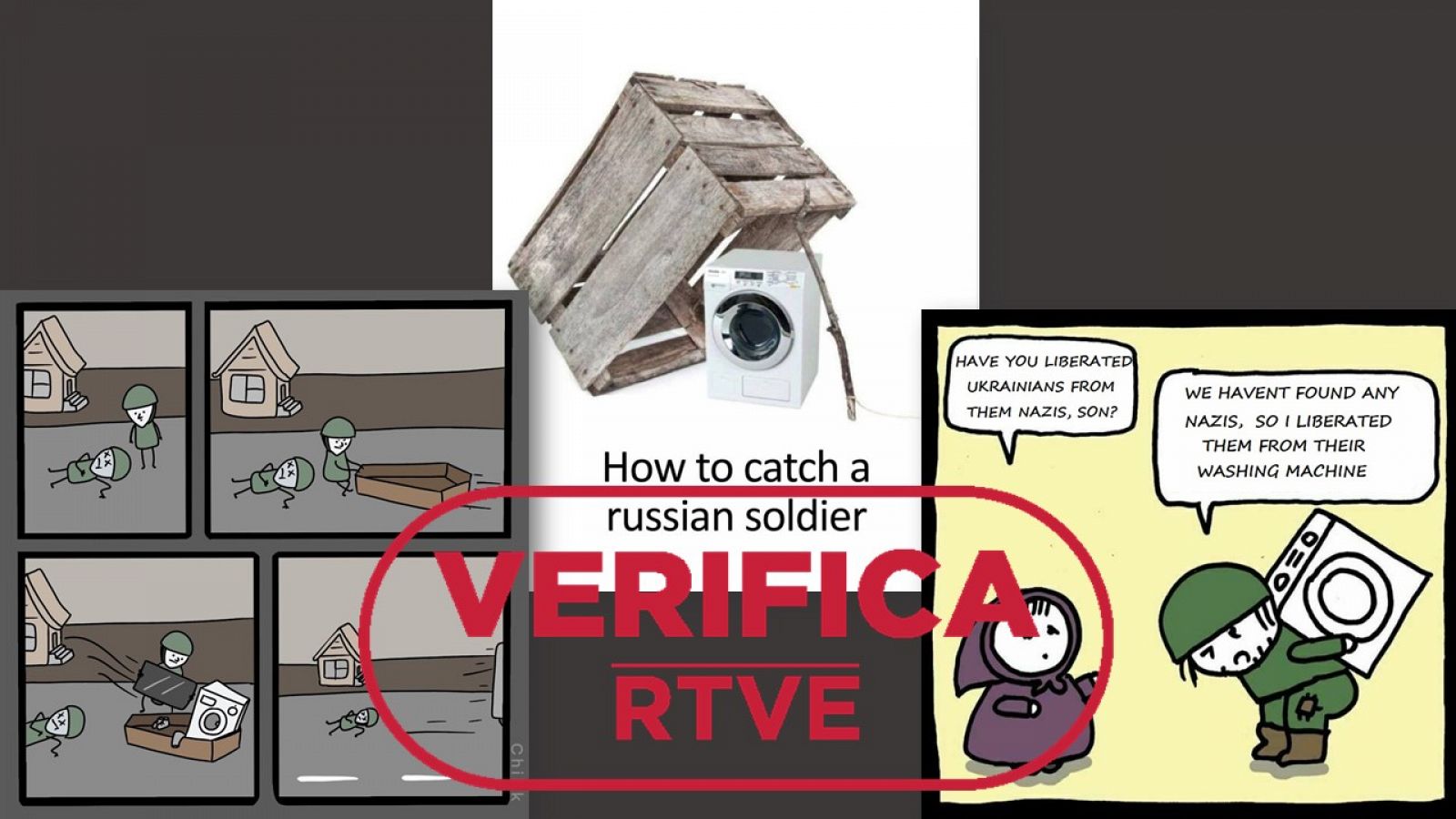 Circulan memes de soldados rusos y lavadoras tras difundirse un vídeo que les muestra haciendo envíos de electrodomésticos supuestamente robados en Ucrania con el sello VerificaRTVE