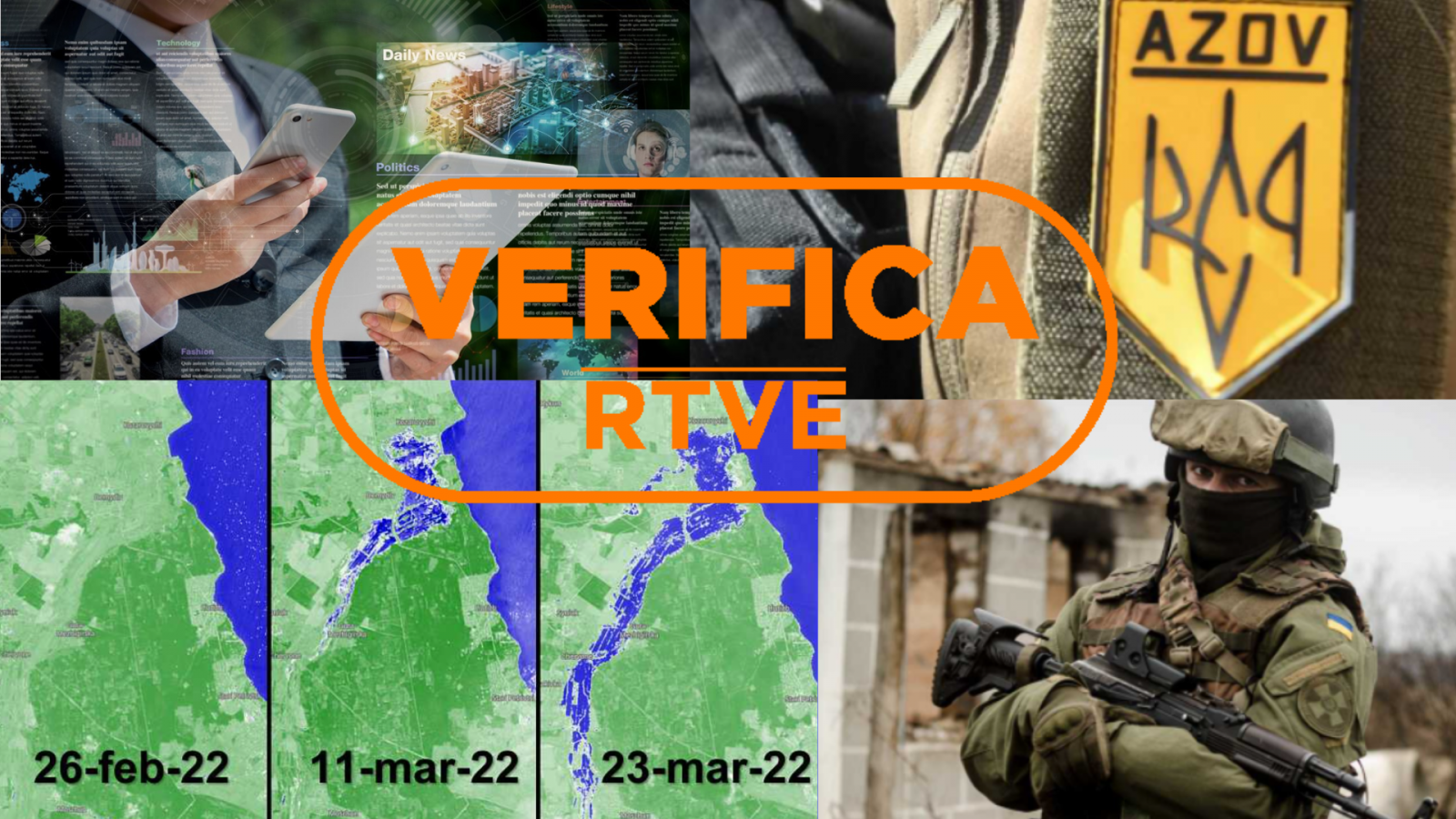 Contenidos relacionados con la guerra en Ucrania, con el sello de VerificaRTVE en naranja.