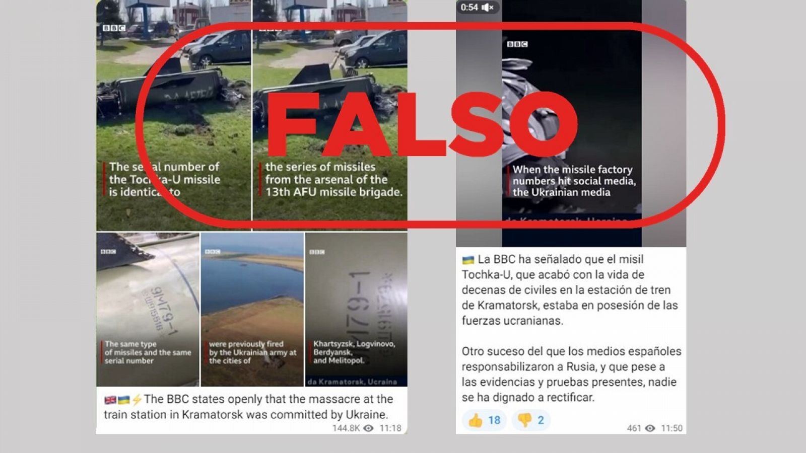 Mensajes y vídeo falso sobre la autoría del bombardeo en Kramatorsk con el sello falso