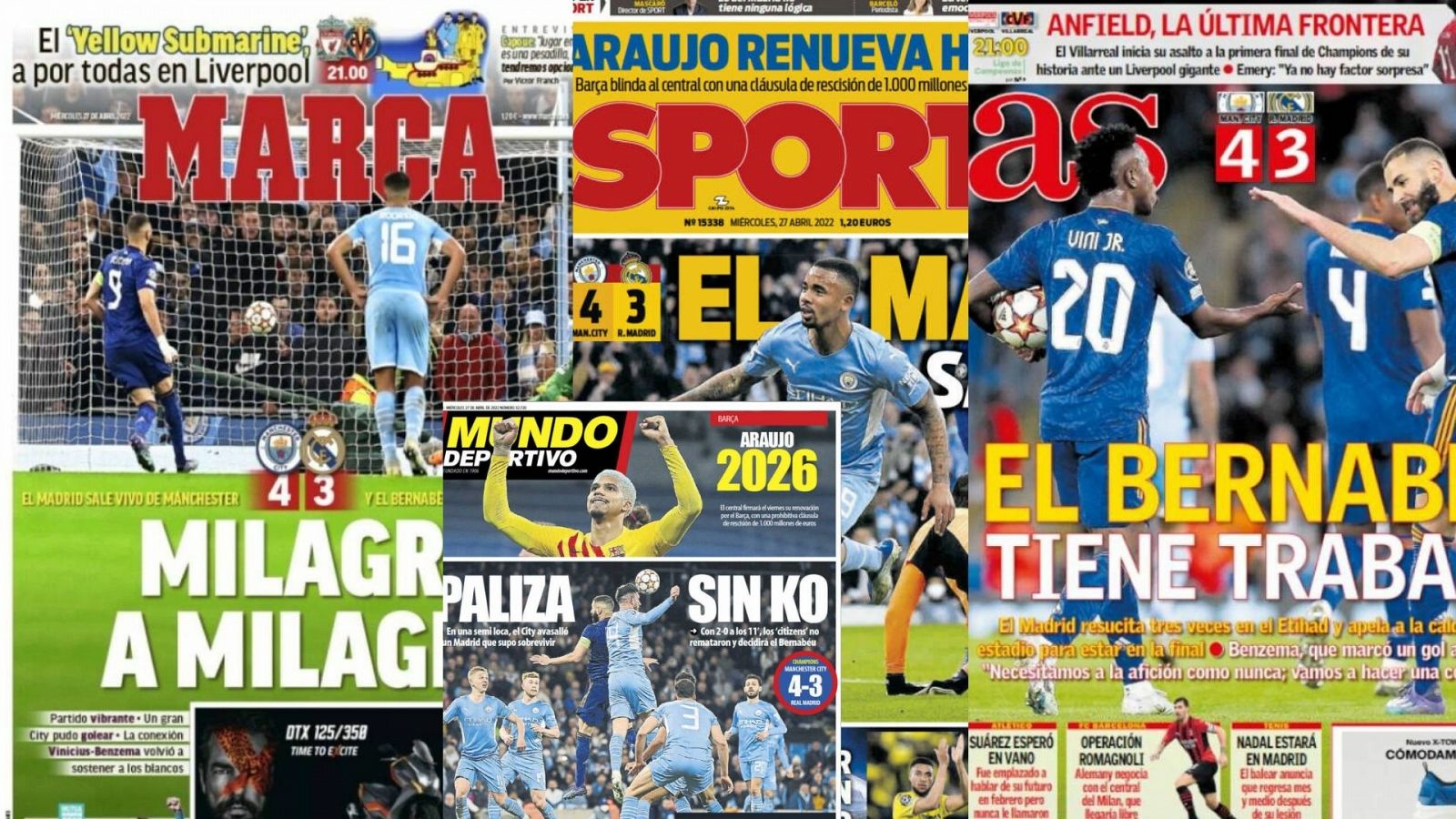 Champions | Manchester City - Real Madrid: así lucen las portadas de los diarios deportivos españoles.