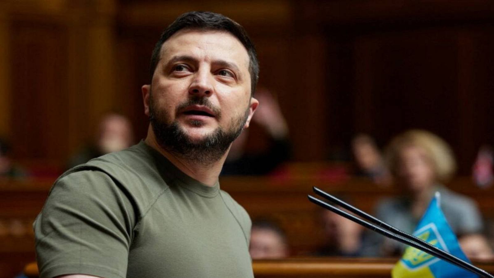 El presidente de Ucrania, Volodímir Zelenski, habla durante una sesión en el Parlamente británico. 