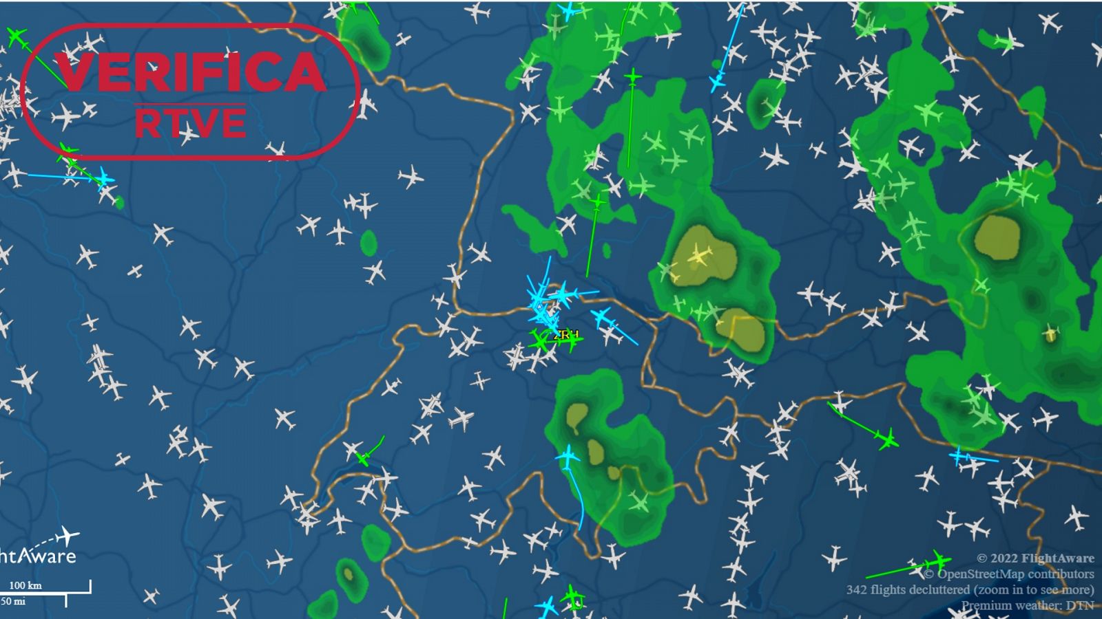 Espacio aéreo cercano al aeropuerto de Zúrich con el sello VerificaRTVE